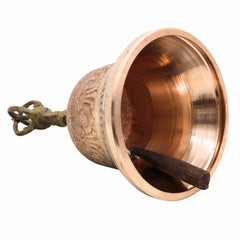 Brass Pooja Bell (Ganti), Temple Bell, Puja Ghanti, Mandir Bell, Handheld Hindu Ritual Bell, Aarti, Bhajan & Meditation Bell, Decorative Brass & Bronze Worship Bell, Gold, 8 Inch, 1 Piece