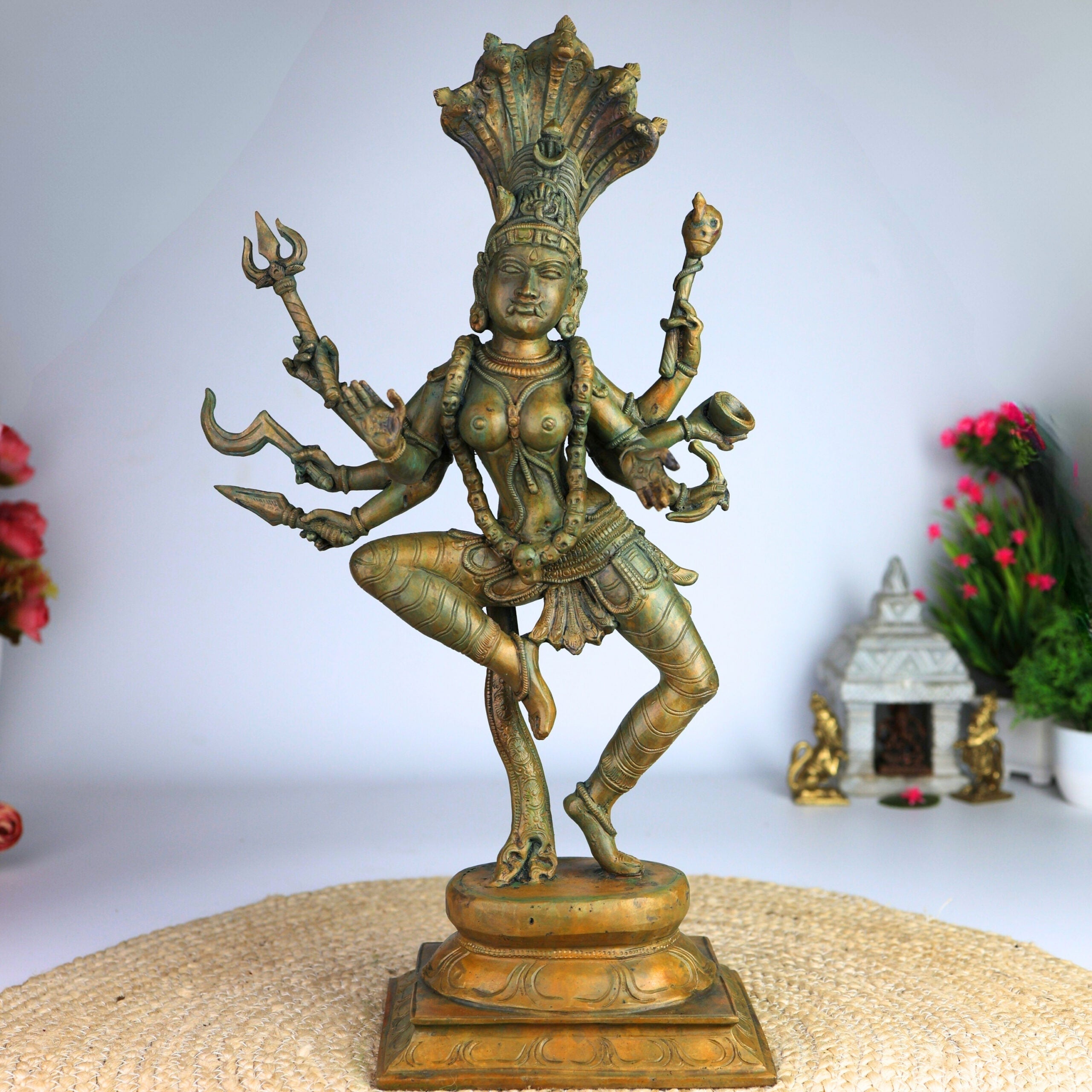 Bronze Kali Durga Adi Shakti Idol | Handcrafted Panchaloha Mahakali Chamunda Bhadrakali Statue | Chola Art Devi Murti for Pooja, Temple & Home Decor",Brown, 18.5 Inch, 1 Piece