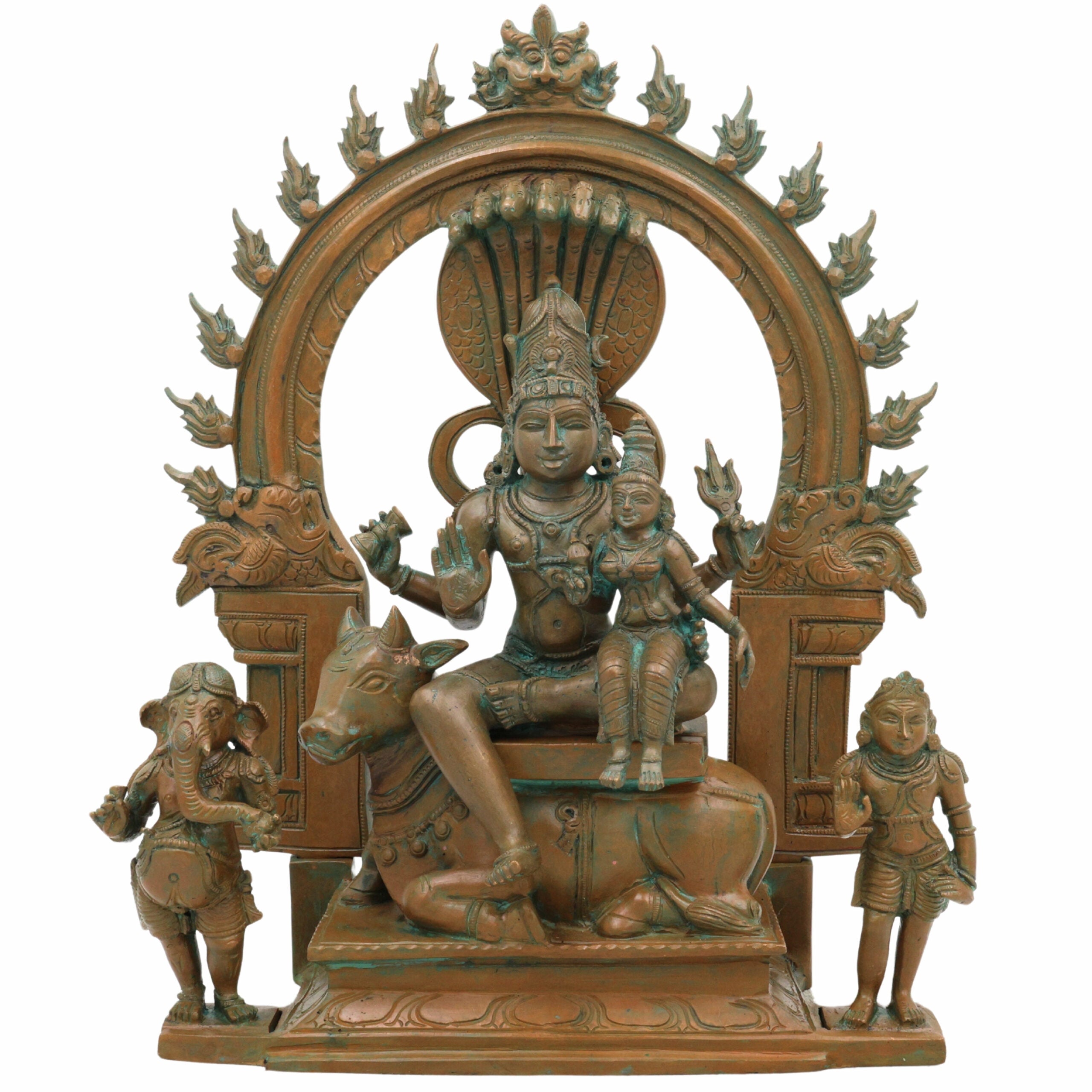 Bronze Panchaloha Shiva Parivar Idol | Lord Shiva Parvati Ganesha Kartikeya Murugan Statue | Handcrafted Chola Art Hindu Deity Murti for Temple & Home Decor,Brown, 13 Inch, 1 Piece