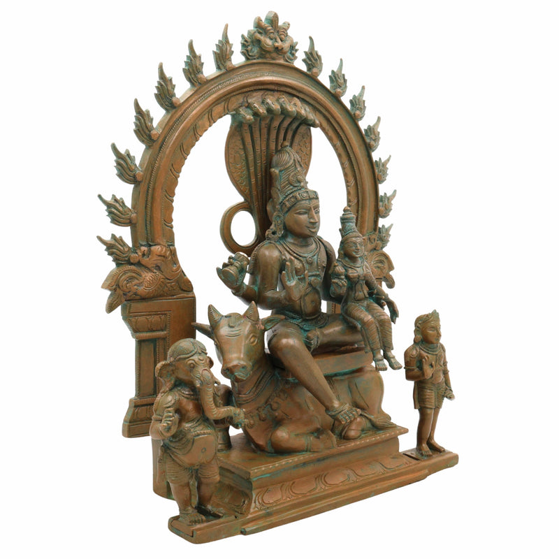 Bronze Panchaloha Shiva Parivar Idol | Lord Shiva Parvati Ganesha Kartikeya Murugan Statue | Handcrafted Chola Art Hindu Deity Murti for Temple & Home Decor,Brown, 13 Inch, 1 Piece