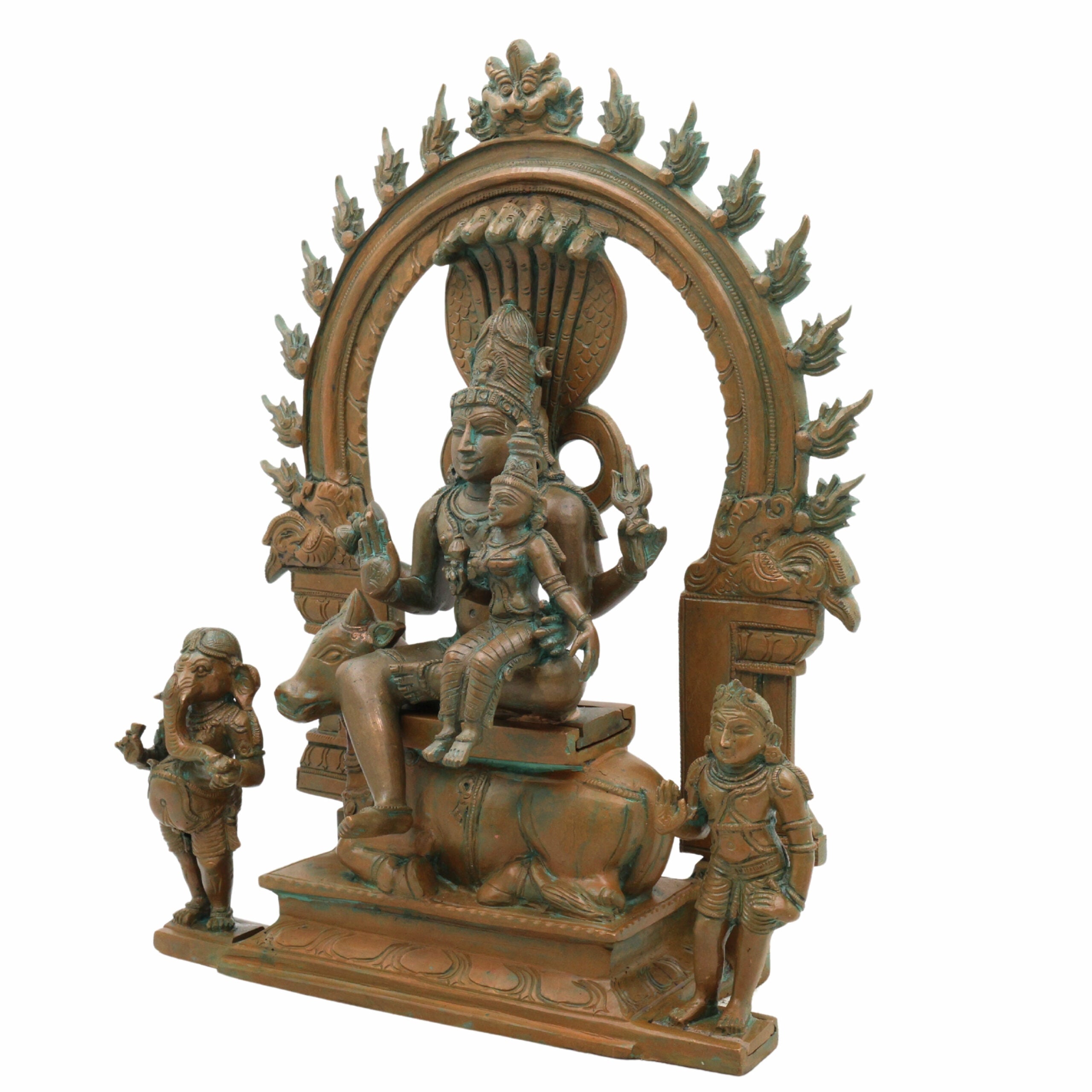 Bronze Panchaloha Shiva Parivar Idol | Lord Shiva Parvati Ganesha Kartikeya Murugan Statue | Handcrafted Chola Art Hindu Deity Murti for Temple & Home Decor,Brown, 13 Inch, 1 Piece