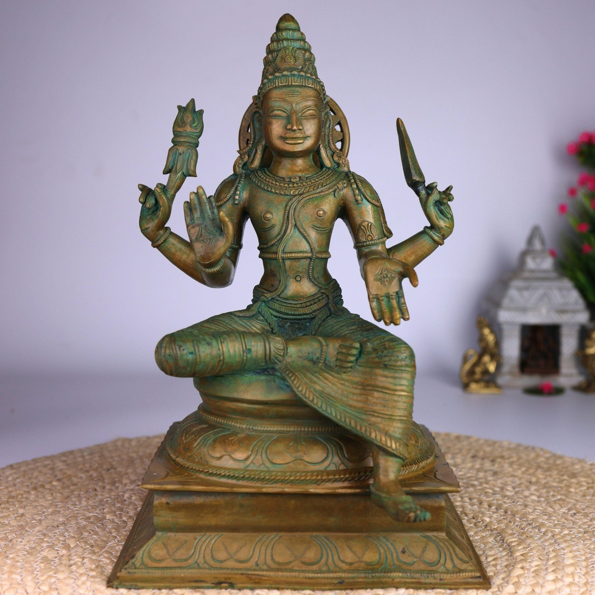 Handcrafted Bronze Indra Dev Idol | Devendra Sakra Vasava Murti | Panchaloha Chola Art Vedic God Statue for Home Temple Decor,Brown, 13 Inch, 1 Piece