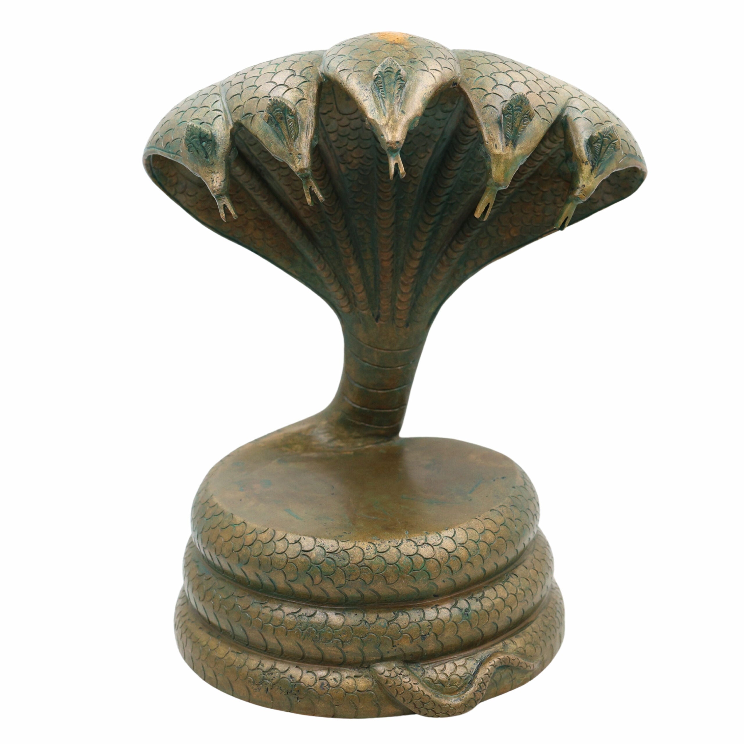 Handmade Bronze Panchaloha Sheshnag Idol Chola Style | Five-Headed Serpent Ananta Statue | Spiritual Home Decor & Sacred Gift, Brown,Brown, 13.5 Inch, 1 Piece