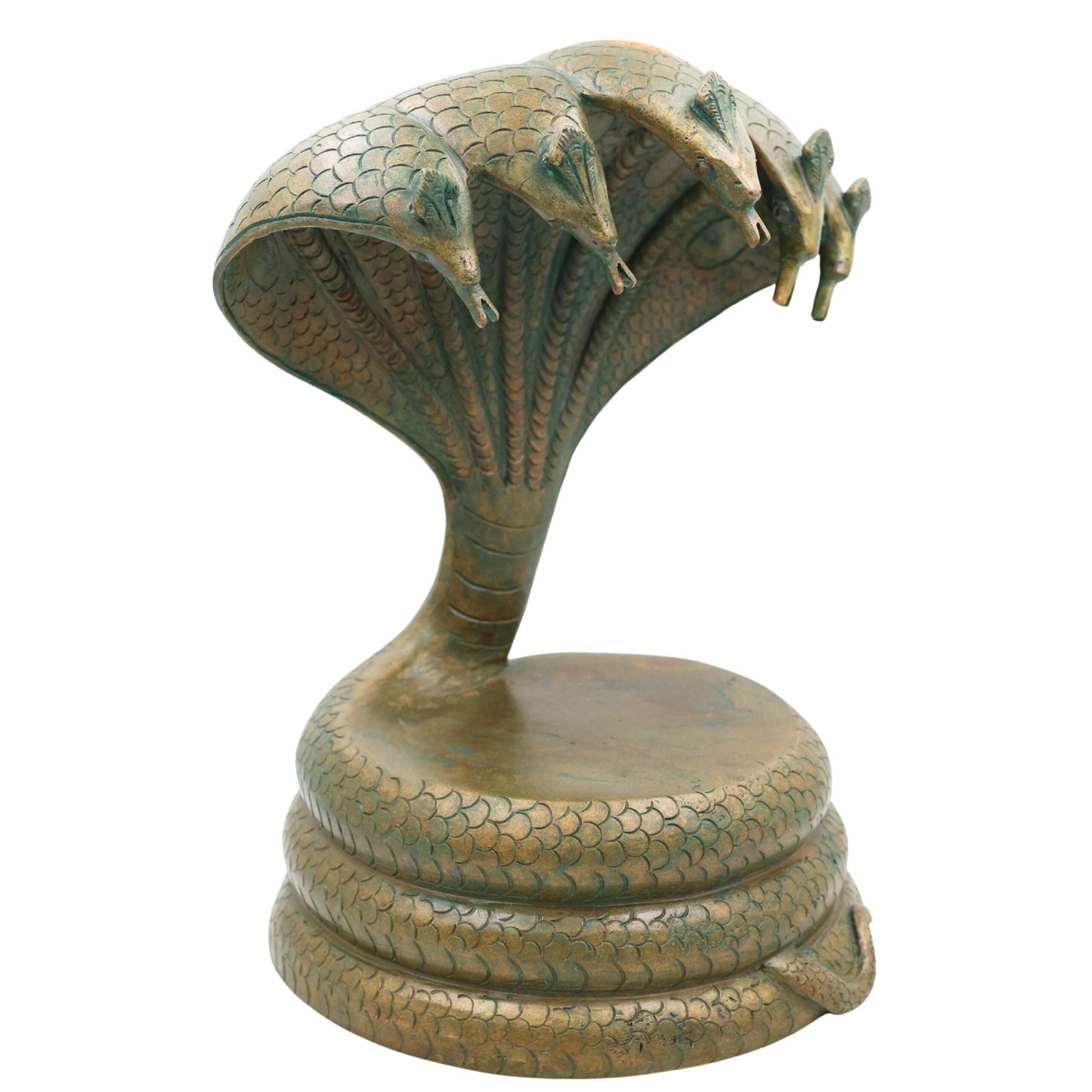 Handmade Bronze Panchaloha Sheshnag Idol Chola Style | Five-Headed Serpent Ananta Statue | Spiritual Home Decor & Sacred Gift, Brown,Brown, 13.5 Inch, 1 Piece