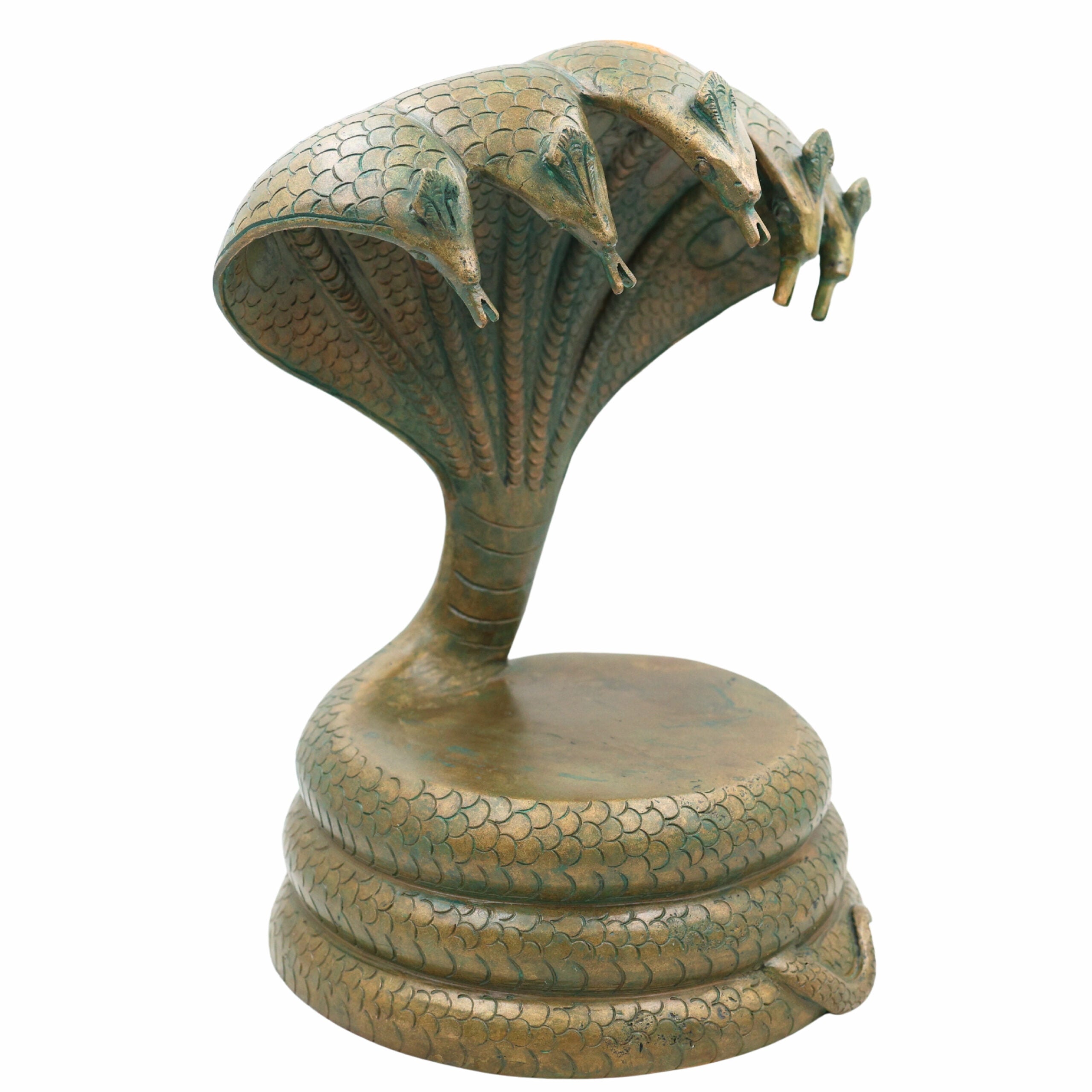 Handmade Bronze Panchaloha Sheshnag Idol Chola Style | Five-Headed Serpent Ananta Statue | Spiritual Home Decor & Sacred Gift, Brown,Brown, 13.5 Inch, 1 Piece
