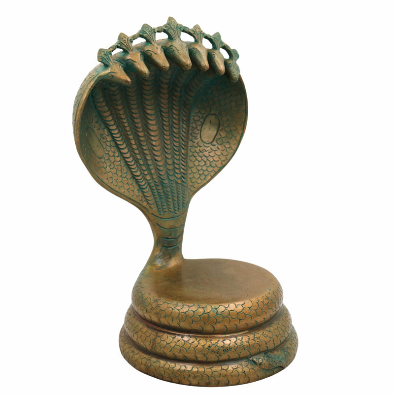Bronze Sheshnag Chowki, Traditional Snake Design Peeta for Pooja, Handcrafted Panchaloha Idol Bas, Brown, 13 Inch, 1 Piece