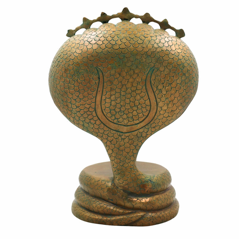 Bronze Sheshnag Chowki, Traditional Snake Design Peeta for Pooja, Handcrafted Panchaloha Idol Bas, Brown, 13 Inch, 1 Piece