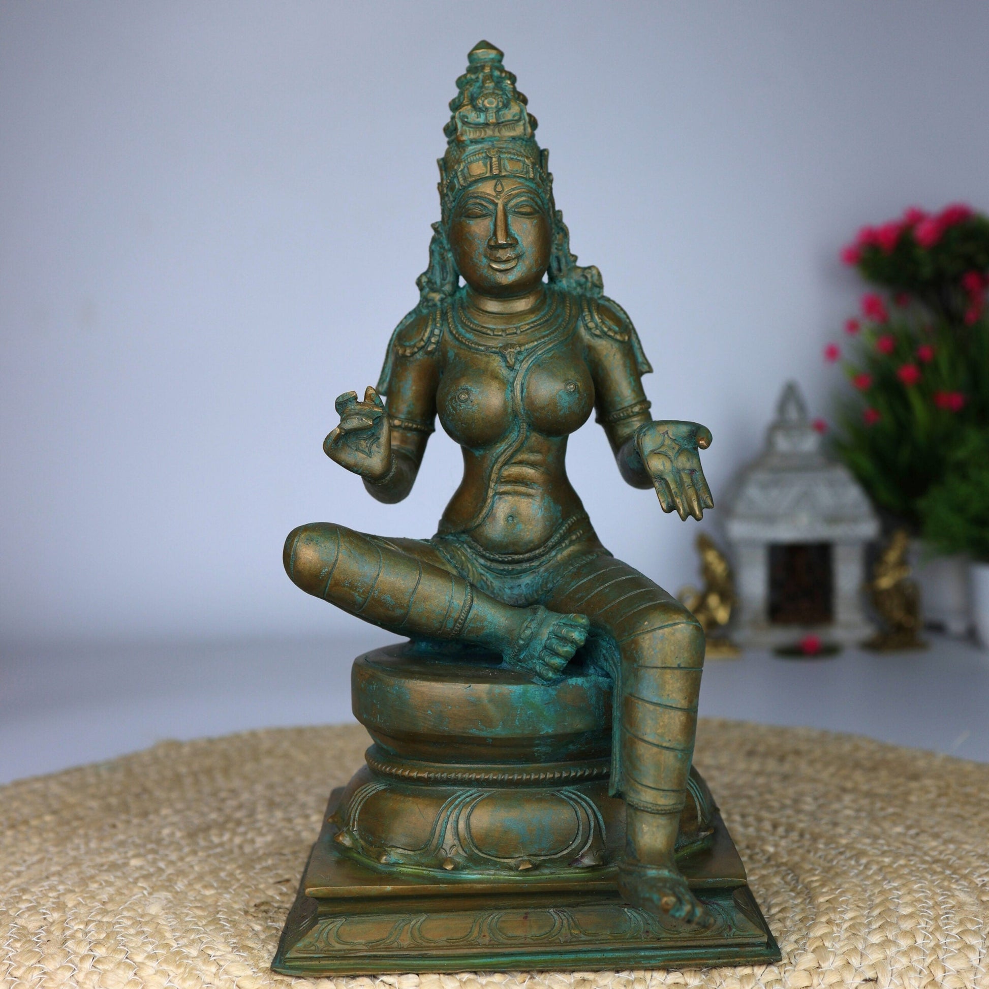 Bronze Panchaloha Bhoga Shakti Idol – Chola Art Parvati Shivagami Murti For Temple & Home Décor,Brown, 12 Inch, 1 Piece