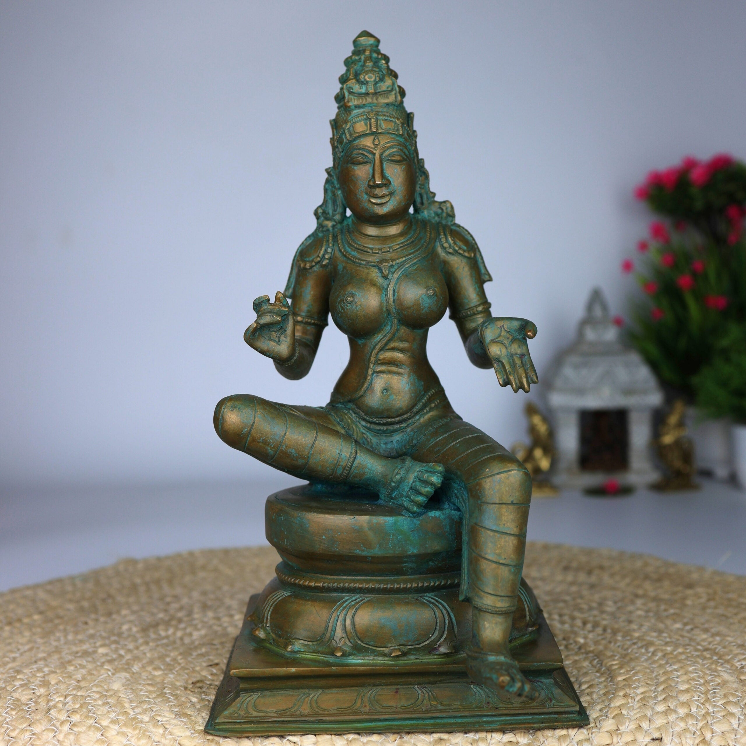 Bronze Panchaloha Bhoga Shakti Idol – Chola Art Parvati Shivagami Murti For Temple & Home Décor,Brown, 12 Inch, 1 Piece