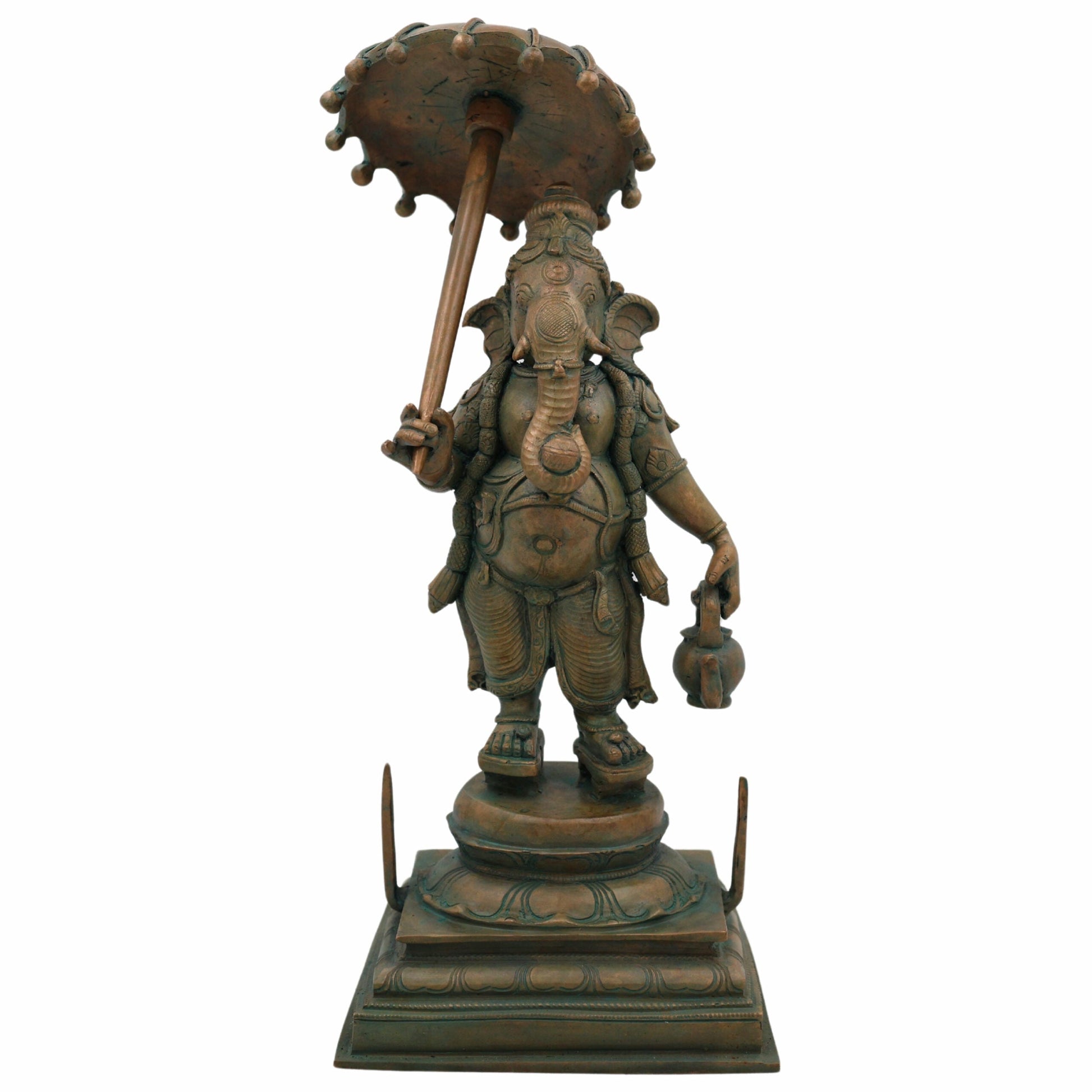 Handcrafted Bronze Panchaloha Ganesha Idol, Chola Style Vinayaka, Ganapati, Pillaiyar, Siddhivinayak, Vighneshwara Sculpture for Home & Temple Decor, 14 Inch, 1 Piece