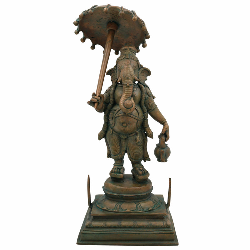 Handcrafted Bronze Panchaloha Ganesha Idol, Chola Style Vinayaka, Ganapati, Pillaiyar, Siddhivinayak, Vighneshwara Sculpture for Home & Temple Decor, 14 Inch, 1 Piece