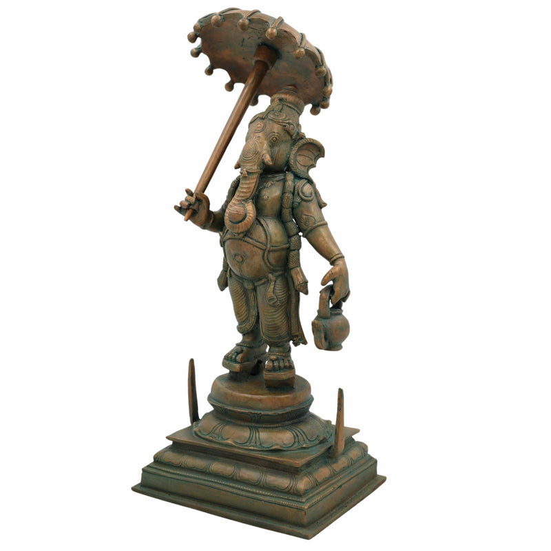 Handcrafted Bronze Panchaloha Ganesha Idol, Chola Style Vinayaka, Ganapati, Pillaiyar, Siddhivinayak, Vighneshwara Sculpture for Home & Temple Decor, 14 Inch, 1 Piece