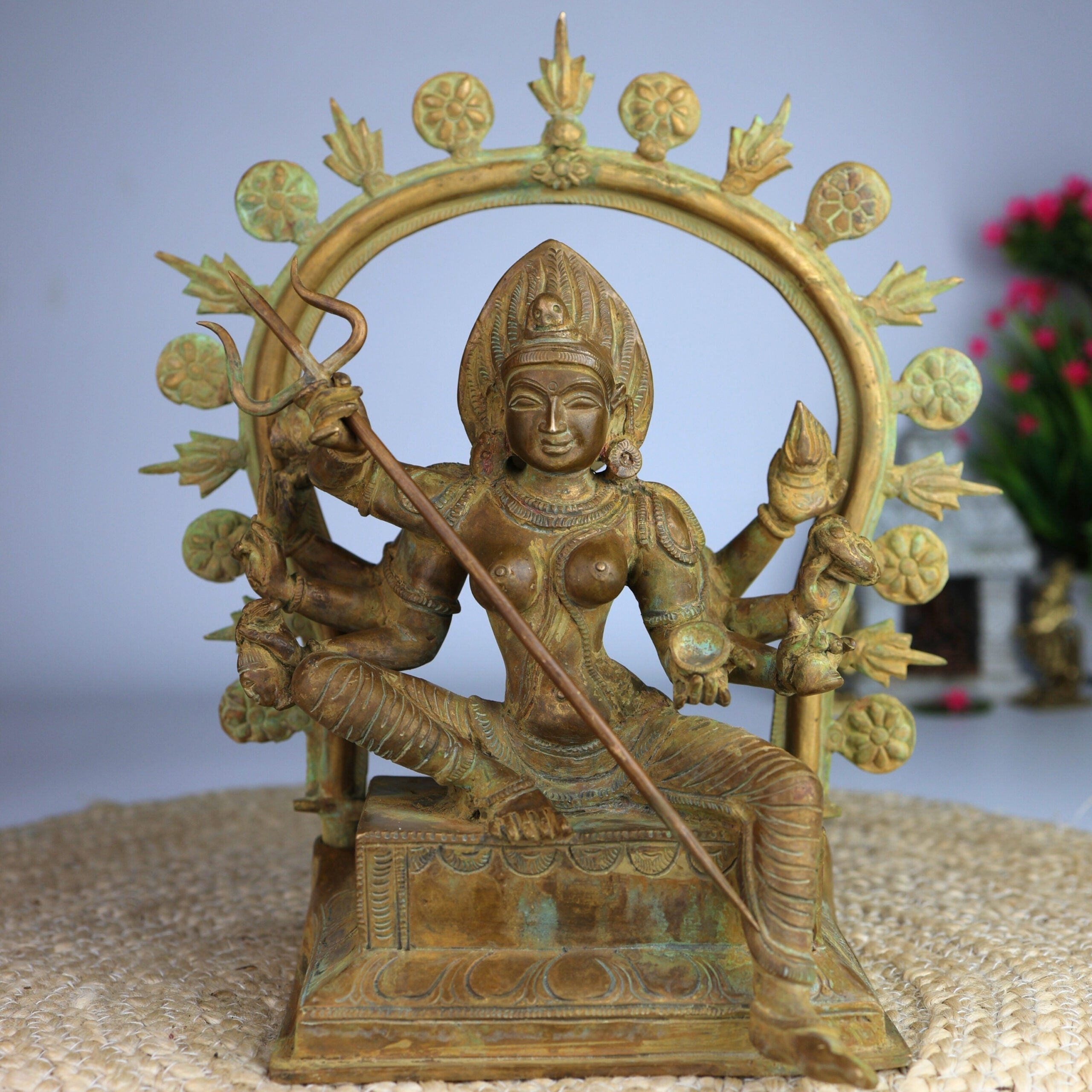 Bronze Kali | Durga | Adi Shakti Idol – Handcrafted Panchaloha Mahakali Murti in Chola Art | Bhadrakali | Chamunda | Mahadevi Statue for Pooja & Home Temple,Brown, 11 Inch, 1 Piece
