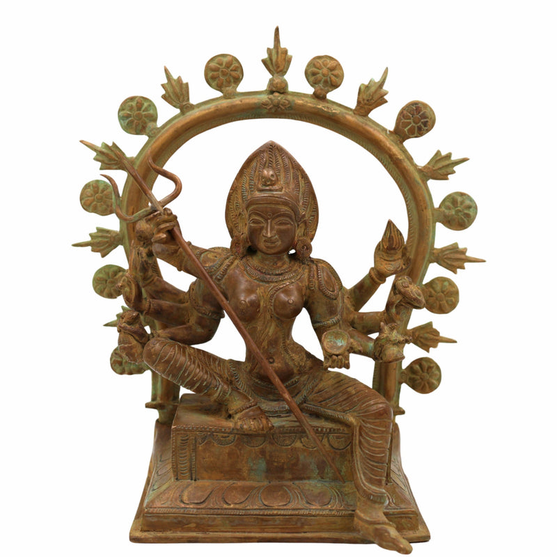 Bronze Kali | Durga | Adi Shakti Idol – Handcrafted Panchaloha Mahakali Murti in Chola Art | Bhadrakali | Chamunda | Mahadevi Statue for Pooja & Home Temple,Brown, 11 Inch, 1 Piece