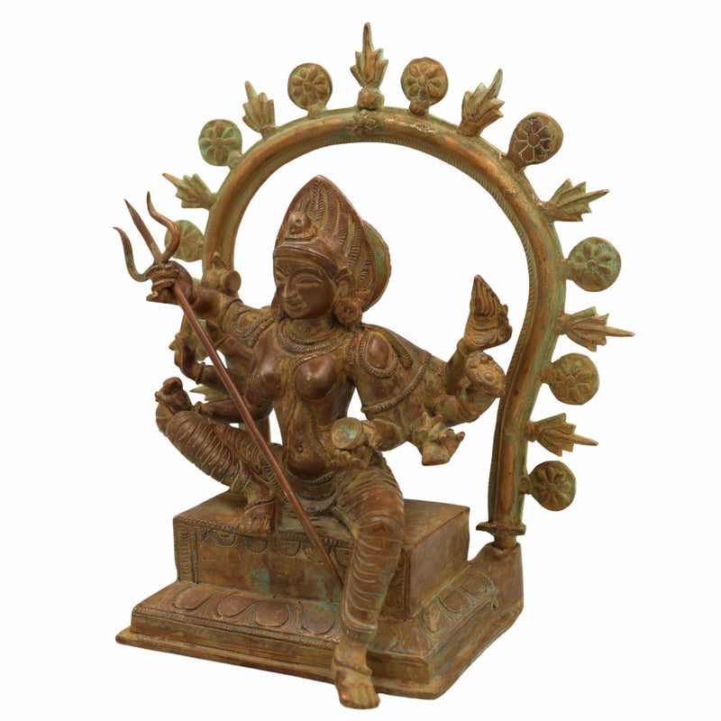 Bronze Kali | Durga | Adi Shakti Idol – Handcrafted Panchaloha Mahakali Murti in Chola Art | Bhadrakali | Chamunda | Mahadevi Statue for Pooja & Home Temple,Brown, 11 Inch, 1 Piece