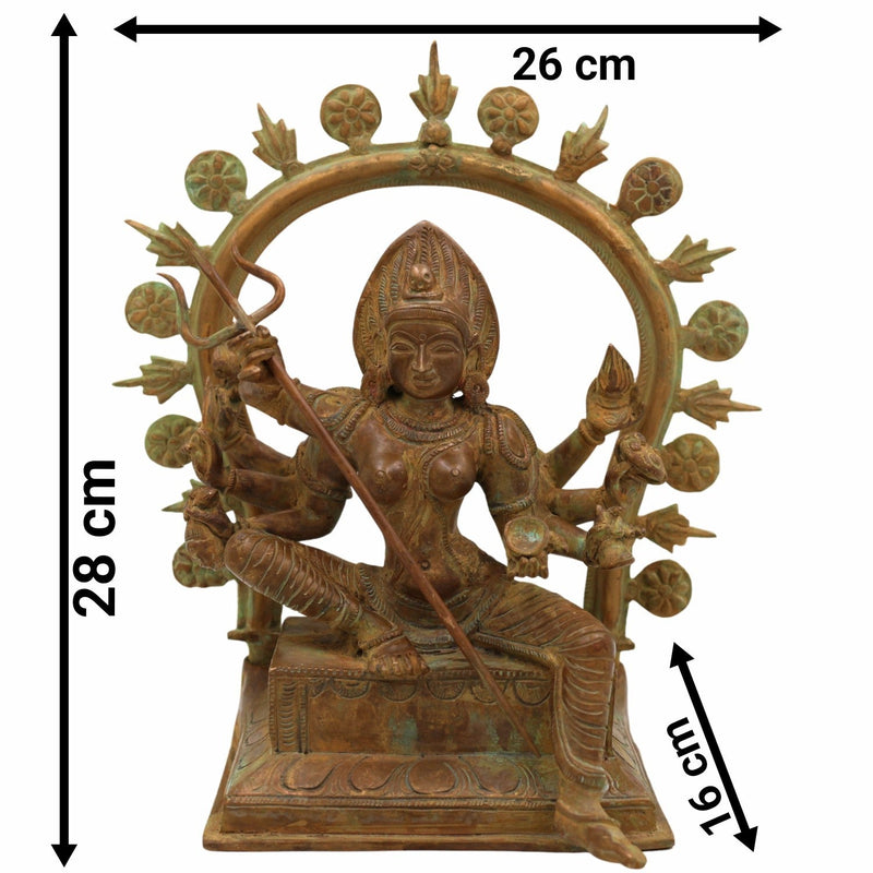 Bronze Kali | Durga | Adi Shakti Idol – Handcrafted Panchaloha Mahakali Murti in Chola Art | Bhadrakali | Chamunda | Mahadevi Statue for Pooja & Home Temple,Brown, 11 Inch, 1 Piece