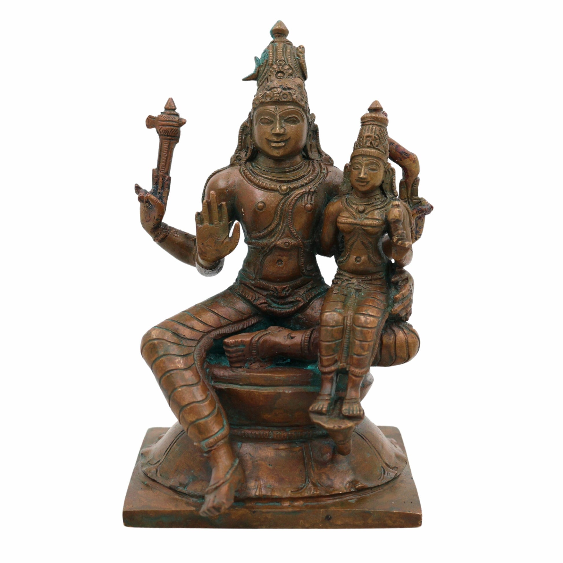 Handcrafted Bronze Shiva Parvati Idol – Uma Maheshwara | Ardhanarishvara Panchaloha Silai | Chola Style Nataraja Shakti Sculpture for Home Temple Decor,Brown, 6.5 Inch, 1 Piece