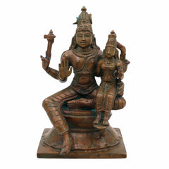 Handcrafted Bronze Shiva Parvati Idol – Uma Maheshwara | Ardhanarishvara Panchaloha Silai | Chola Style Nataraja Shakti Sculpture for Home Temple Decor,Brown, 6.5 Inch, 1 Piece