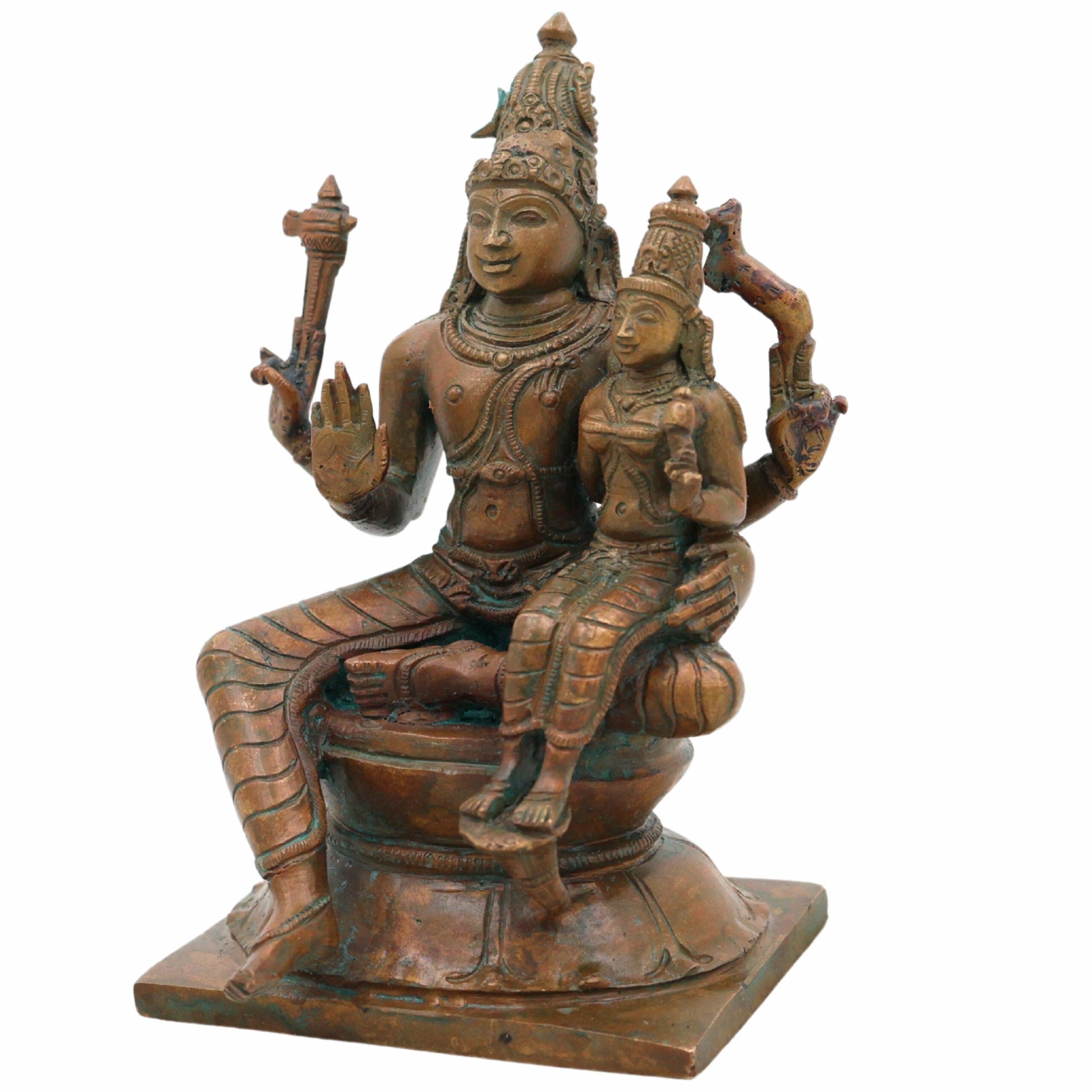Handcrafted Bronze Shiva Parvati Idol – Uma Maheshwara | Ardhanarishvara Panchaloha Silai | Chola Style Nataraja Shakti Sculpture for Home Temple Decor,Brown, 6.5 Inch, 1 Piece