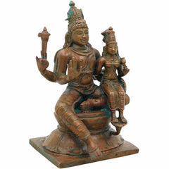 Handcrafted Bronze Shiva Parvati Idol – Uma Maheshwara | Ardhanarishvara Panchaloha Silai | Chola Style Nataraja Shakti Sculpture for Home Temple Decor,Brown, 6.5 Inch, 1 Piece