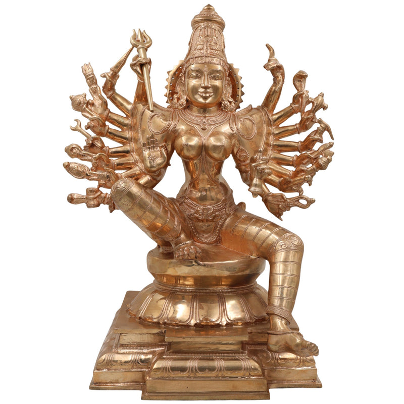 Bronze PanchalohaGoddess Kali | Adi Shakti | Mahakali Bronze Panchaloha Idol | Chola Art Inspired Handcrafted Durga Sculpture,Gold, 18 Inch, 1 Piece