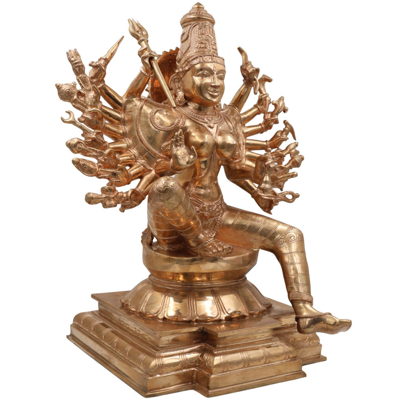 Bronze PanchalohaGoddess Kali | Adi Shakti | Mahakali Bronze Panchaloha Idol | Chola Art Inspired Handcrafted Durga Sculpture,Gold, 18 Inch, 1 Piece