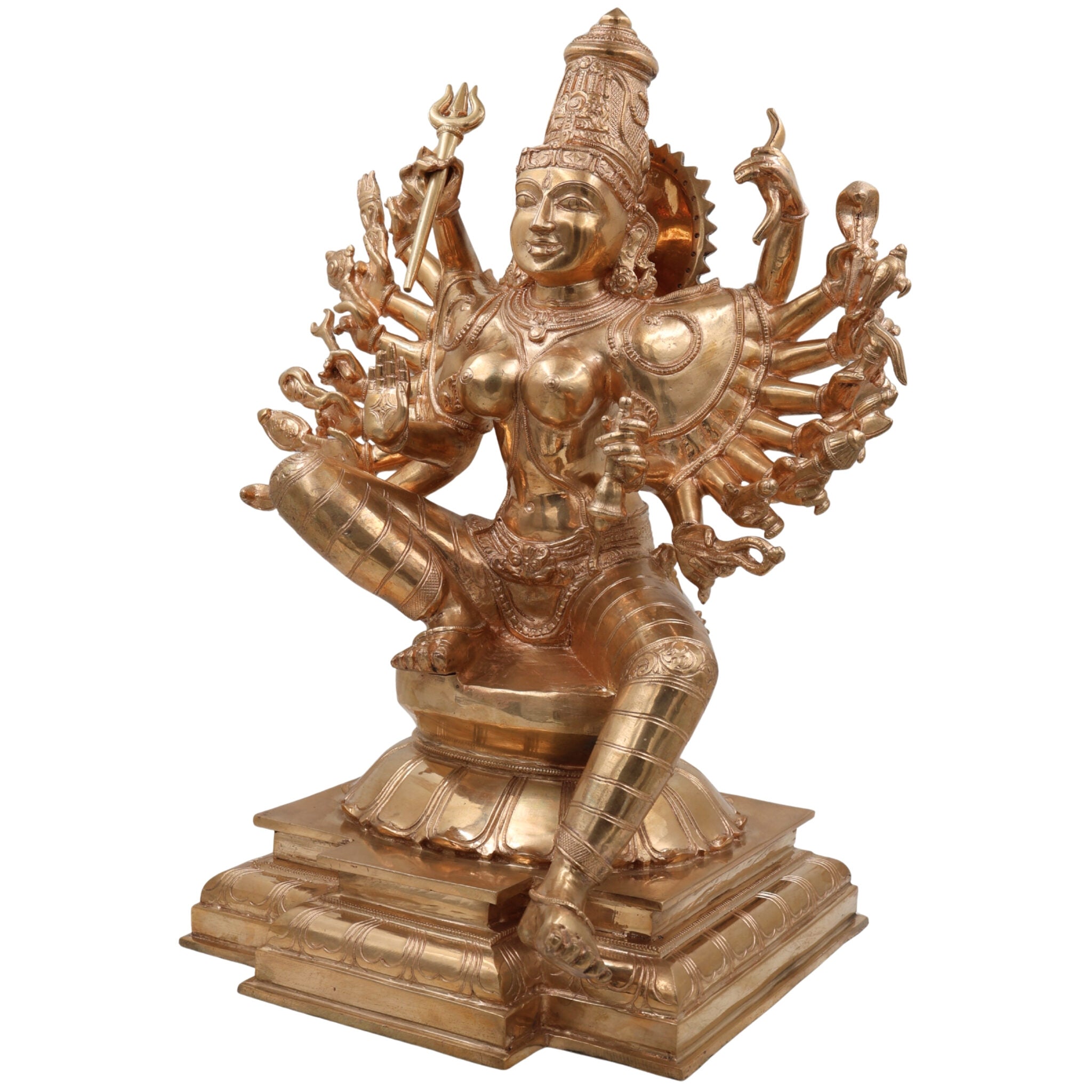 Bronze PanchalohaGoddess Kali | Adi Shakti | Mahakali Bronze Panchaloha Idol | Chola Art Inspired Handcrafted Durga Sculpture,Gold, 18 Inch, 1 Piece