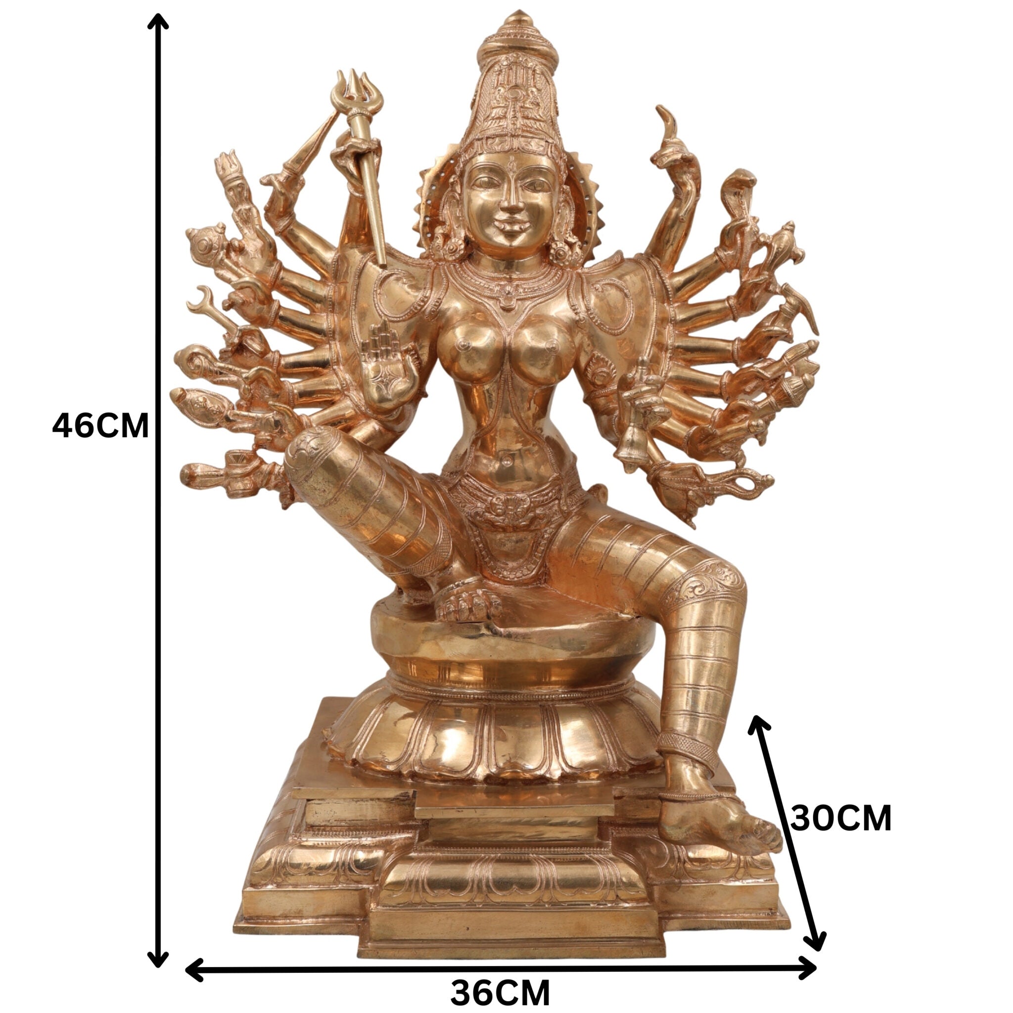 Bronze PanchalohaGoddess Kali | Adi Shakti | Mahakali Bronze Panchaloha Idol | Chola Art Inspired Handcrafted Durga Sculpture,Gold, 18 Inch, 1 Piece