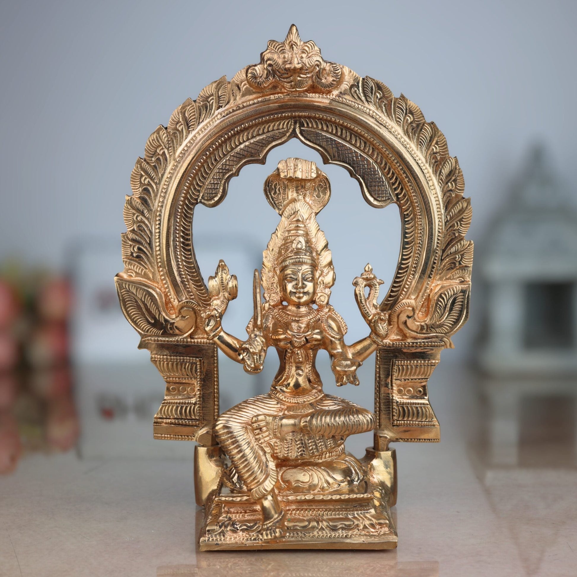 Handcrafted Bronze Mariamman Idol | Panchaloha Grama Devi | South Indian Village Deity Sculpture,Gold, 8 Inch, 1 Piece