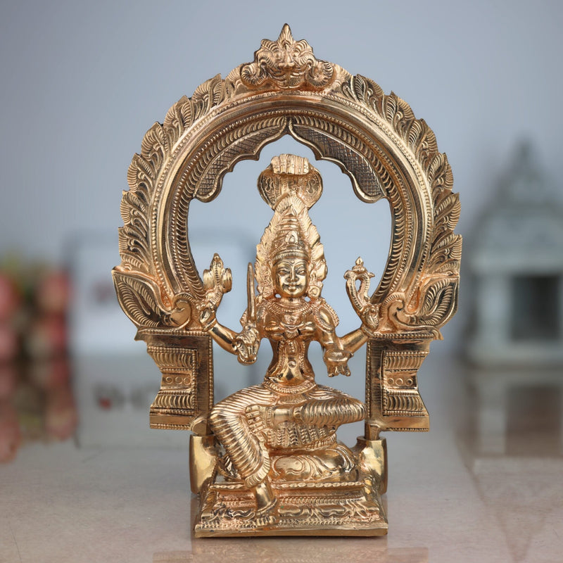 Handcrafted Bronze Mariamman Idol | Panchaloha Grama Devi | South Indian Village Deity Sculpture,Gold, 8 Inch, 1 Piece