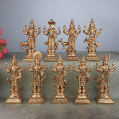 Handcrafted Bronze Panchaloha Navagraha Idol Set, Nava Graha Devata, 9 Planetary Gods, Graha Shanti Vastu Remedy Sculpture,Gold, 6.5 Inch, 1 Piece