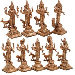 Handcrafted Bronze Panchaloha Navagraha Idol Set, Nava Graha Devata, 9 Planetary Gods, Graha Shanti Vastu Remedy Sculpture,Gold, 6.5 Inch, 1 Piece