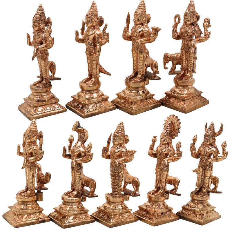 Handcrafted Bronze Panchaloha Navagraha Idol Set, Nava Graha Devata, 9 Planetary Gods, Graha Shanti Vastu Remedy Sculpture,Gold, 6.5 Inch, 1 Piece