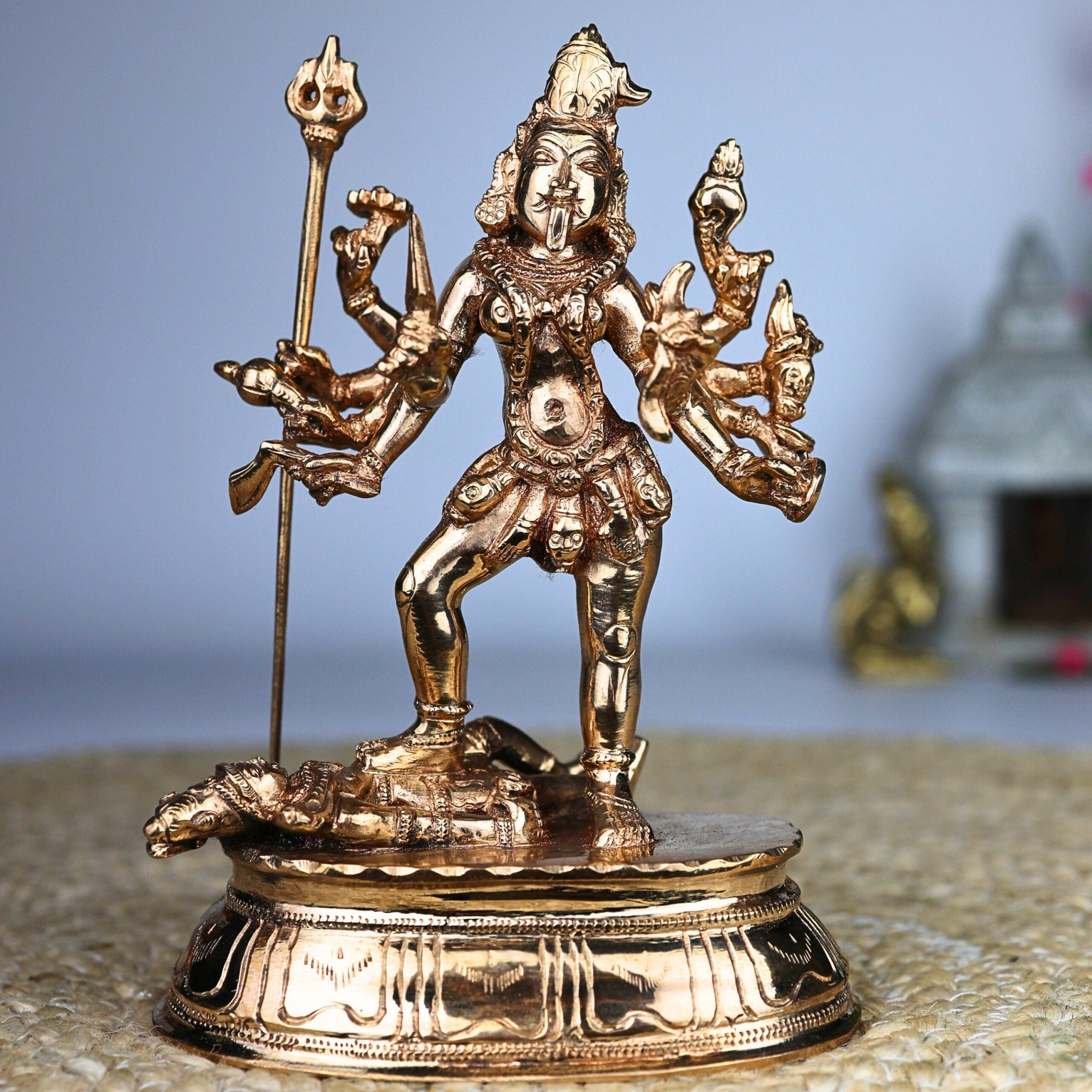 Bronze Kali Idol – Mahakali, Chamundeshwari, Bhadrakali, Adi Shakti Murti for Pooja, Home Temple & Decor,Gold, 6 Inch, 1 Piece