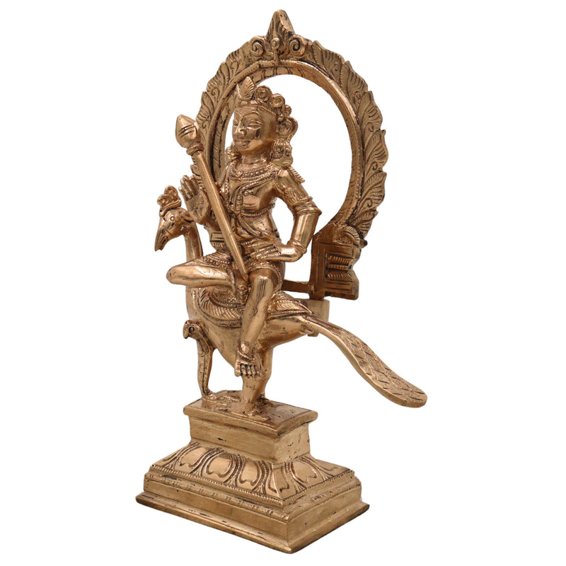 Handcrafted Bronze Panchaloha Murugan Idol – Kartikeya | Skanda | Subramanya | Vel Murugan | Chola Art South Indian Temple Sculpture,Gold, 8 Inch, 1 Piece