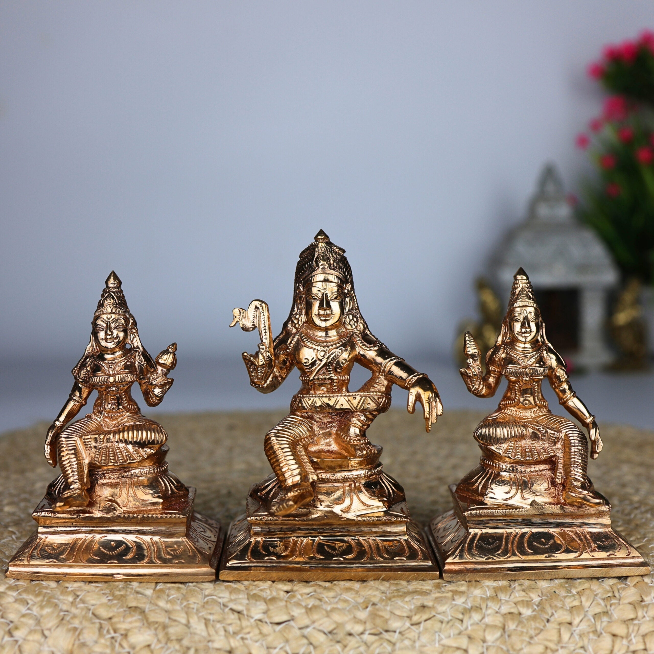 Bronze Panchaloha Shasta Aiyanar Idol with Poorna & Pushkala | Handmade Ayyanar Silai | Sastha Iyyanar Grama Devata Statue | Chola Art Kula Deivam Murti,Gold, 4.5 Inch, 1 Piece