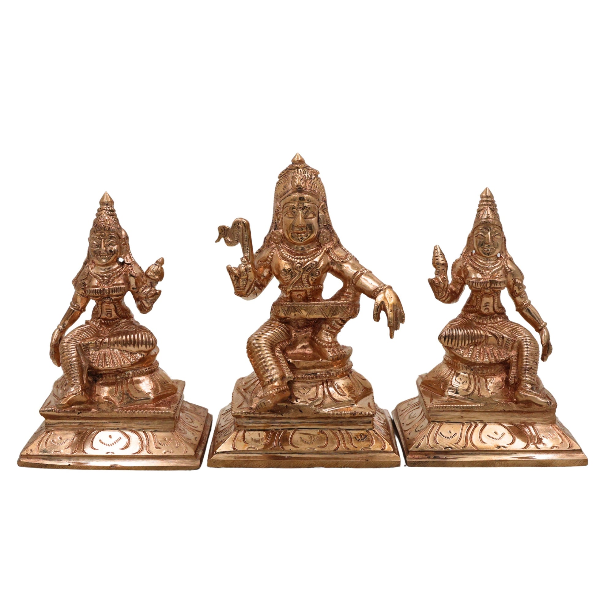 Bronze Panchaloha Shasta Aiyanar Idol with Poorna & Pushkala | Handmade Ayyanar Silai | Sastha Iyyanar Grama Devata Statue | Chola Art Kula Deivam Murti,Gold, 4.5 Inch, 1 Piece