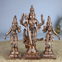 Bronze Panchaloha Murugan Idol with Devasena & Valli – Lord Bronze Panchaloha Murugan IdolVel Murugan Statue – Handcrafted Chola Art Sculpture,Gold, 6.5 Inch, 1 Piece