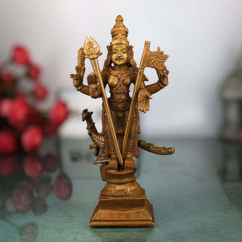 Bronze Lord Murugan Idol, Handcrafted Subramanya Kartikeya Murti for Pooja, Temple & Home Decor, Brown, 6.5 Inch, 1 Piece