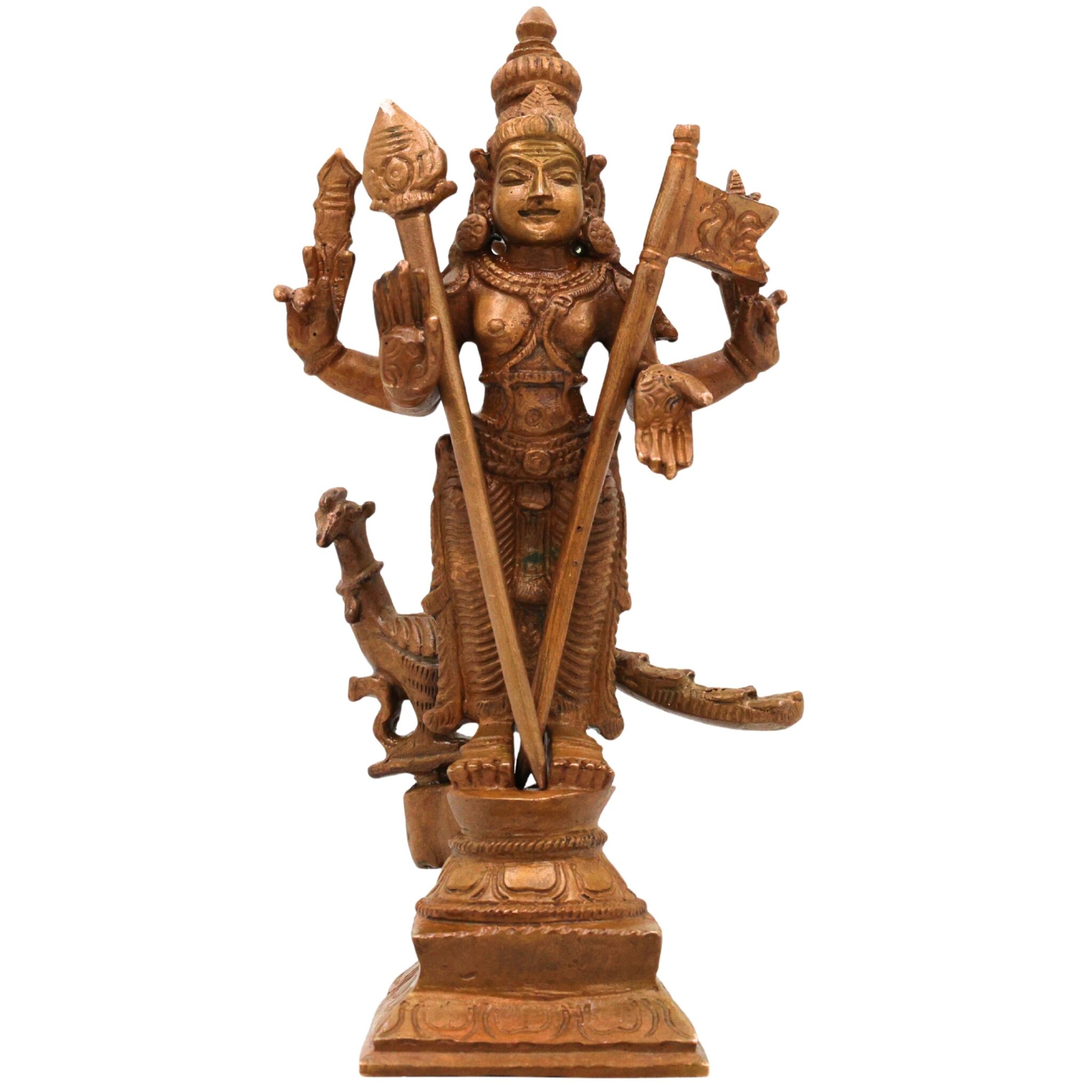 Bronze Lord Murugan Idol, Handcrafted Subramanya Kartikeya Murti for Pooja, Temple & Home Decor, Brown, 6.5 Inch, 1 Piece