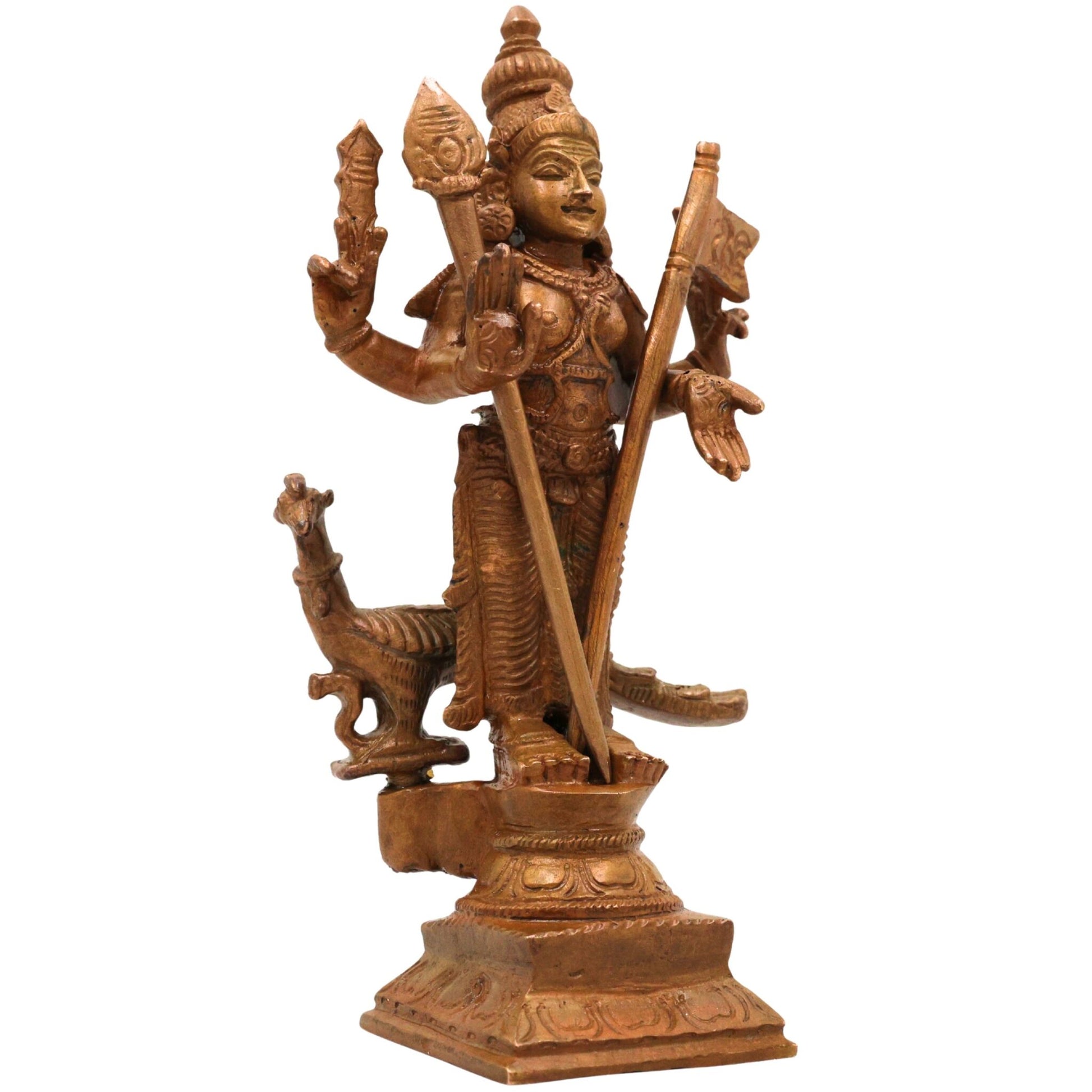 Bronze Lord Murugan Idol, Handcrafted Subramanya Kartikeya Murti for Pooja, Temple & Home Decor, Brown, 6.5 Inch, 1 Piece