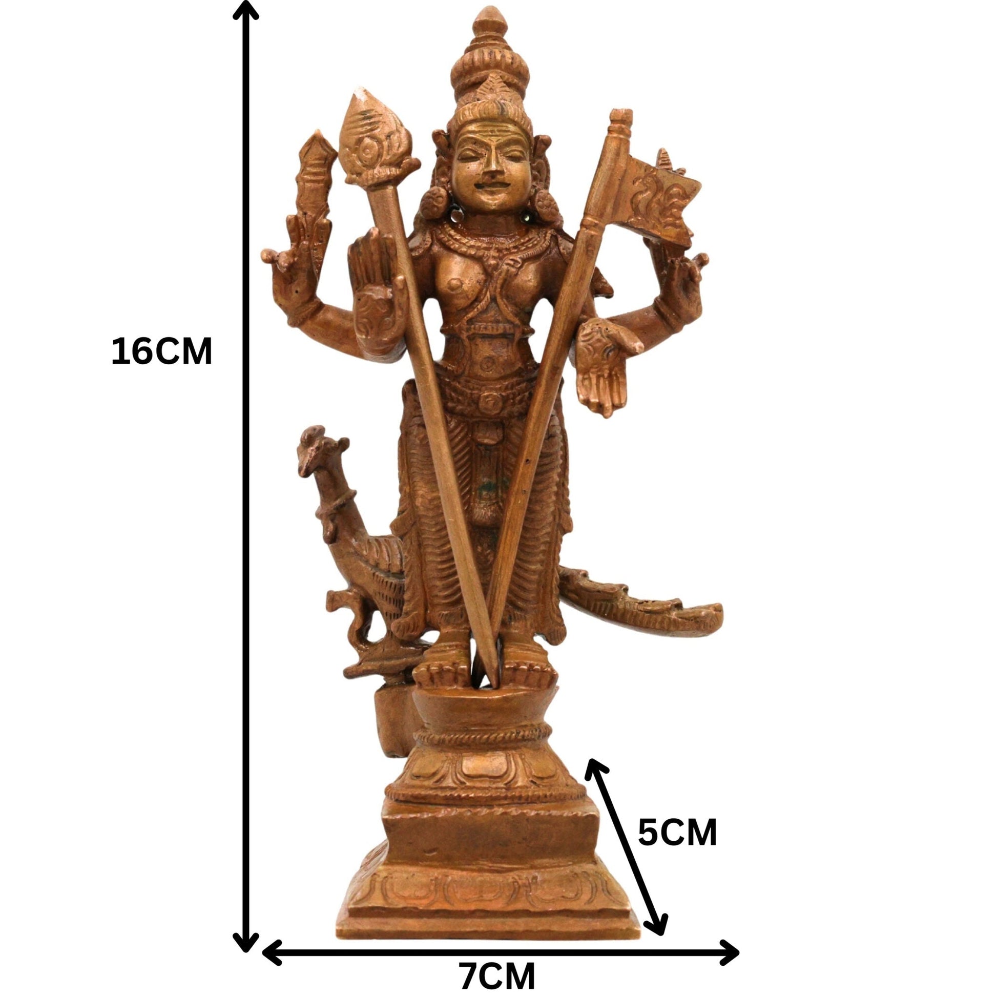 Bronze Lord Murugan Idol, Handcrafted Subramanya Kartikeya Murti for Pooja, Temple & Home Decor, Brown, 6.5 Inch, 1 Piece