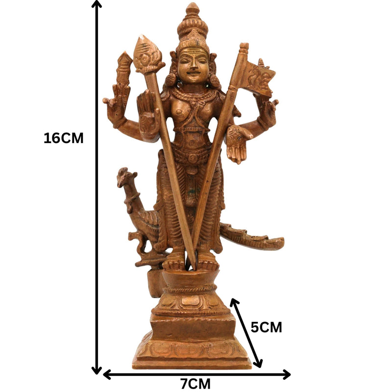 Bronze Lord Murugan Idol, Handcrafted Subramanya Kartikeya Murti for Pooja, Temple & Home Decor, Brown, 6.5 Inch, 1 Piece