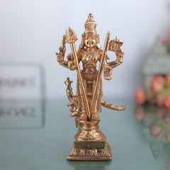 Bronze Handcrafted Murugan Idol | Panchaloha Skanda Statue | Kartikeya / Subramanya / Shanmuga | South India Art, Brown, 6.5 Inch, 1 Piece