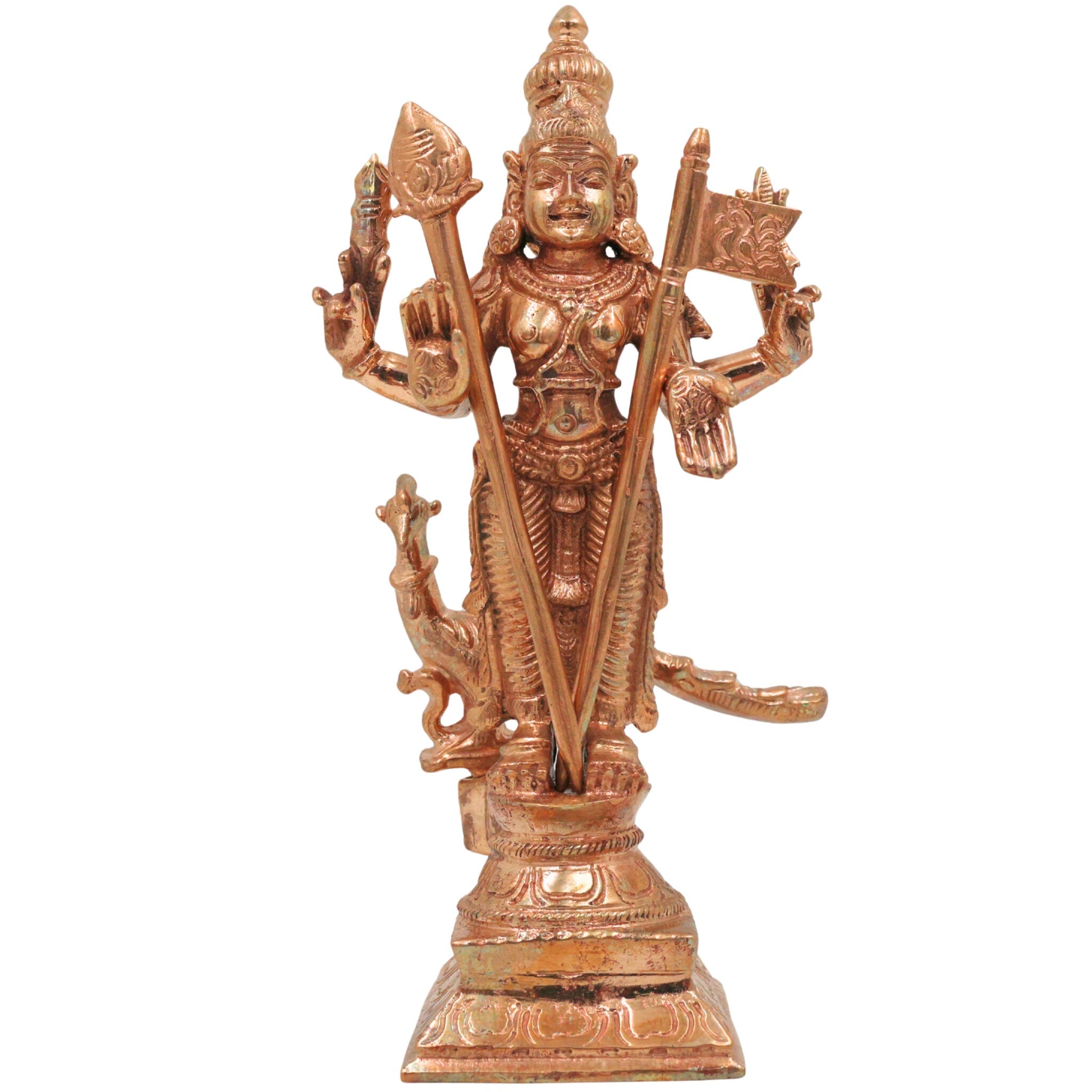 Bronze Handcrafted Murugan Idol | Panchaloha Skanda Statue | Kartikeya / Subramanya / Shanmuga | South India Art, Brown, 6.5 Inch, 1 Piece