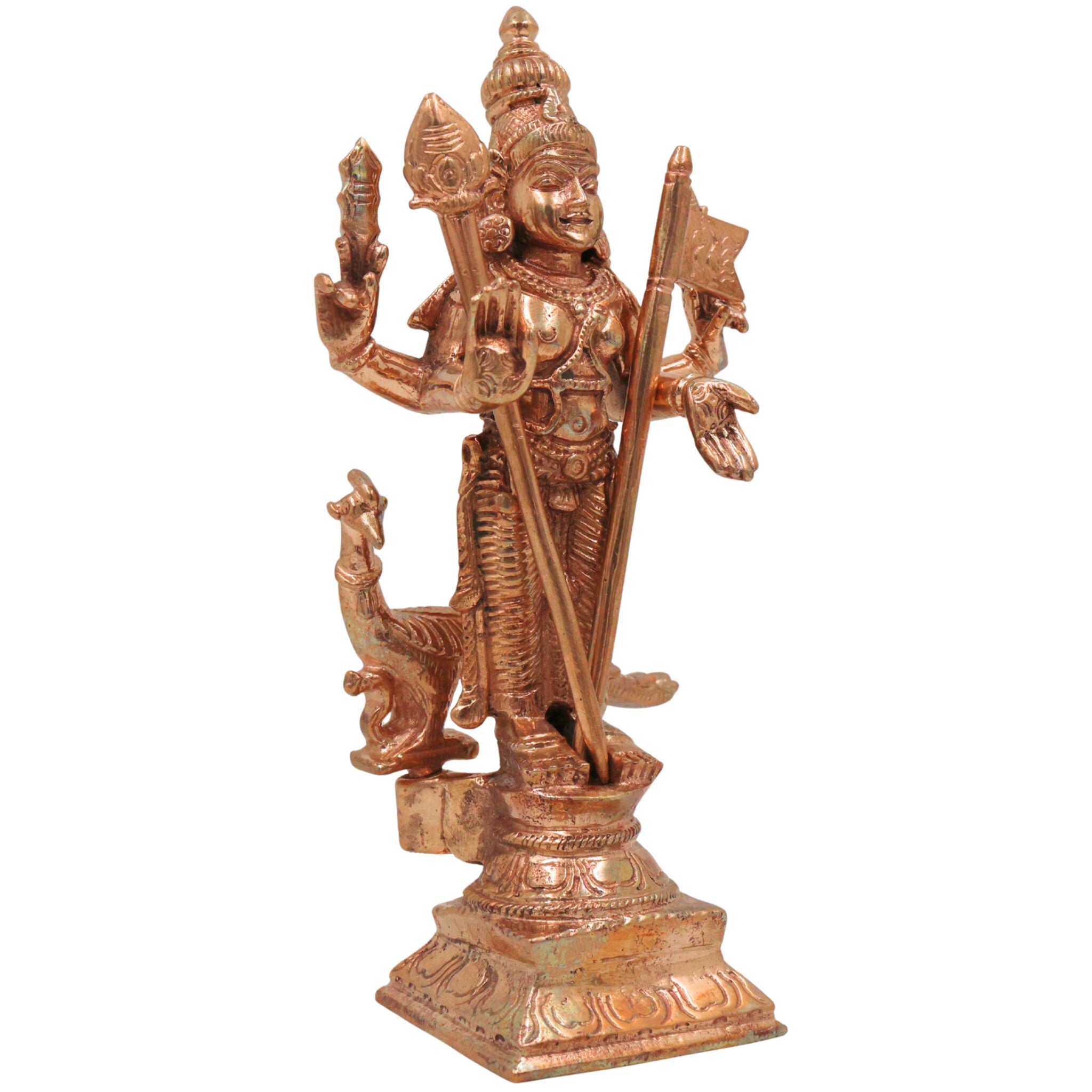 Bronze Handcrafted Murugan Idol | Panchaloha Skanda Statue | Kartikeya / Subramanya / Shanmuga | South India Art, Brown, 6.5 Inch, 1 Piece