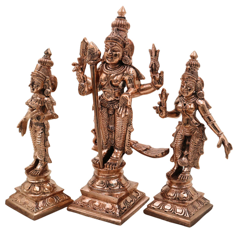 Bronze Panchaloha Murugan Idol with Devasena & Valli – Lord Bronze Panchaloha Murugan IdolVel Murugan Statue – Handcrafted Chola Art Sculpture,Gold, 6.5 Inch, 1 Piece