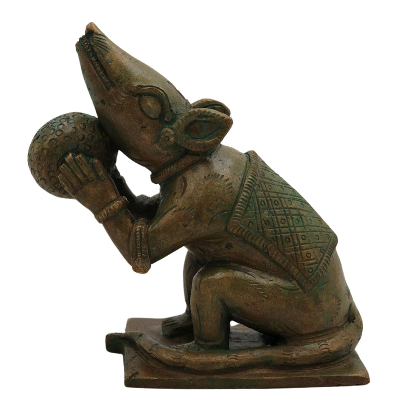 Bronze Mooshika Vahana Idol, Ganapati Vahana, Panchaloha Ganesh Mouse, Mushika Moorthi | Pittalai Chola-Style Sculpture for Pooja & Home Temple,Gold, 4.5 Inch, 1 Piece