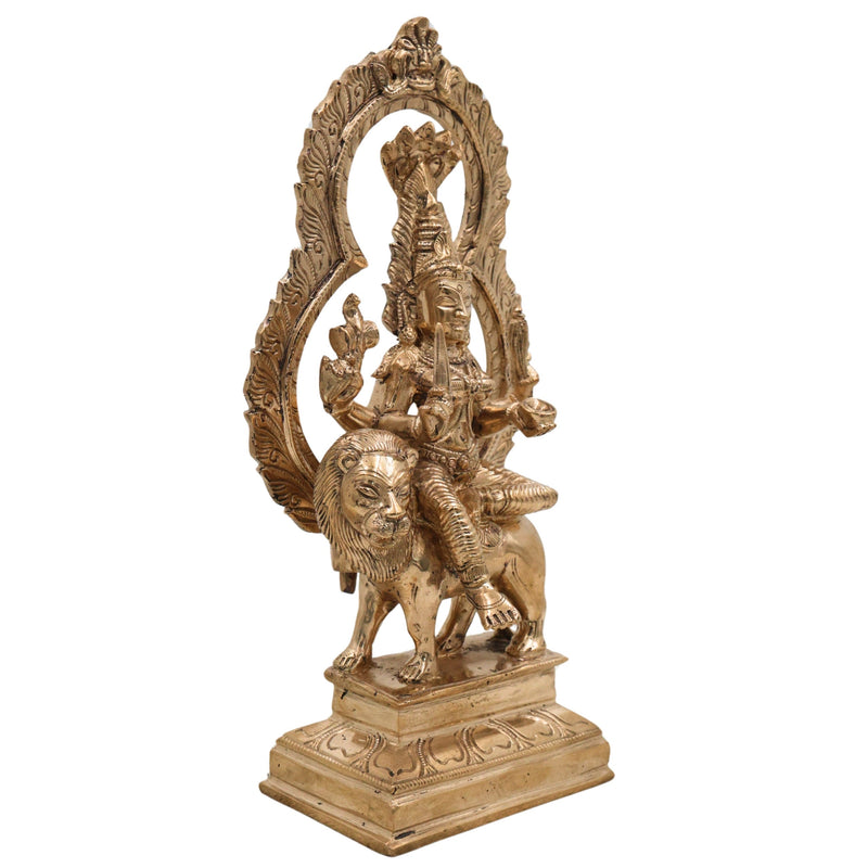 Bronze Panchaloha Mariyamma Sitting On Lion – Adhi Shakti Idol | Chola Art Divine Goddess Sculpture,Gold, 9 Inch, 1 Piece