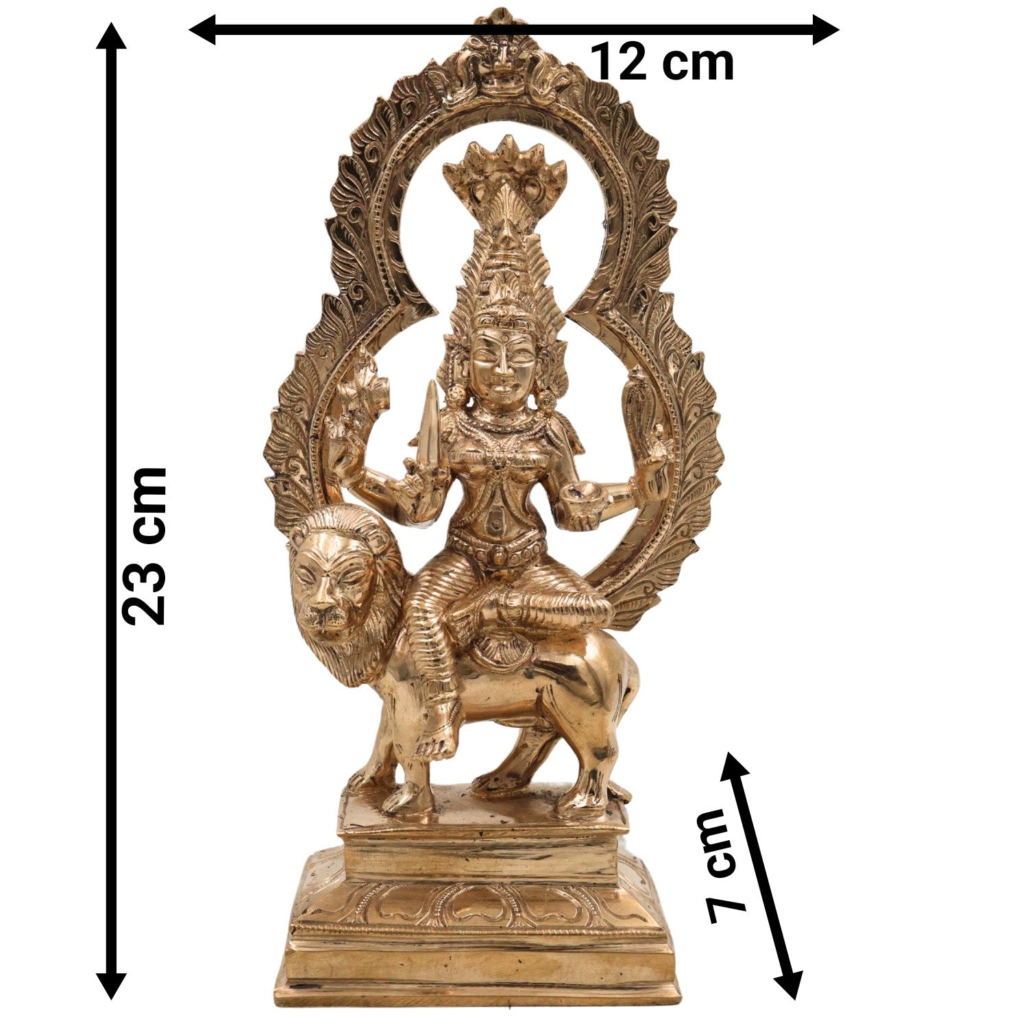 Bronze Panchaloha Mariyamma Sitting On Lion – Adhi Shakti Idol | Chola Art Divine Goddess Sculpture,Gold, 9 Inch, 1 Piece